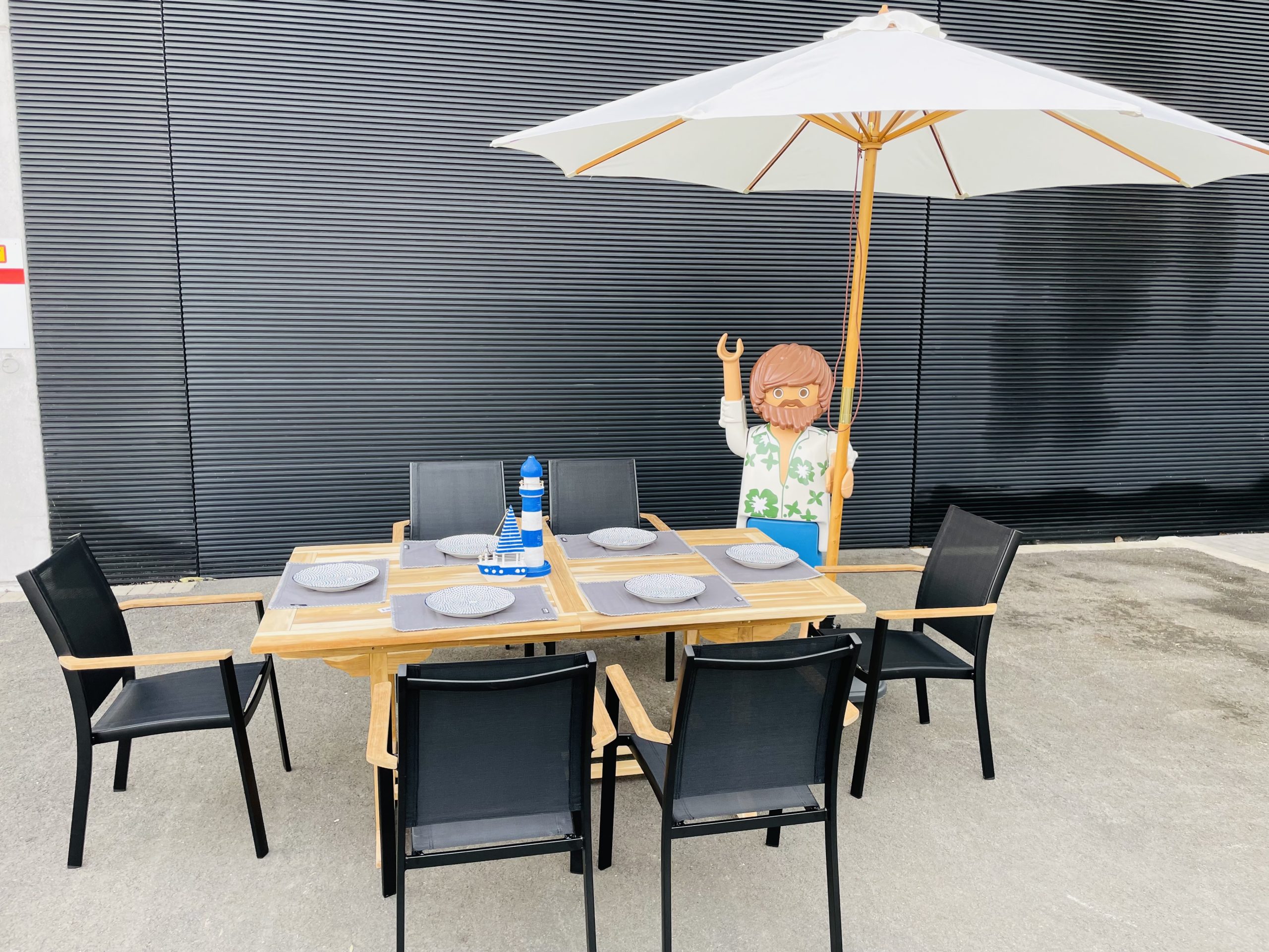 geur roestvrij IJver PROMO SET 1: Teak tafel (ovaal/rechthoek) + 6 stoelen + parasol | Stock  Depot
